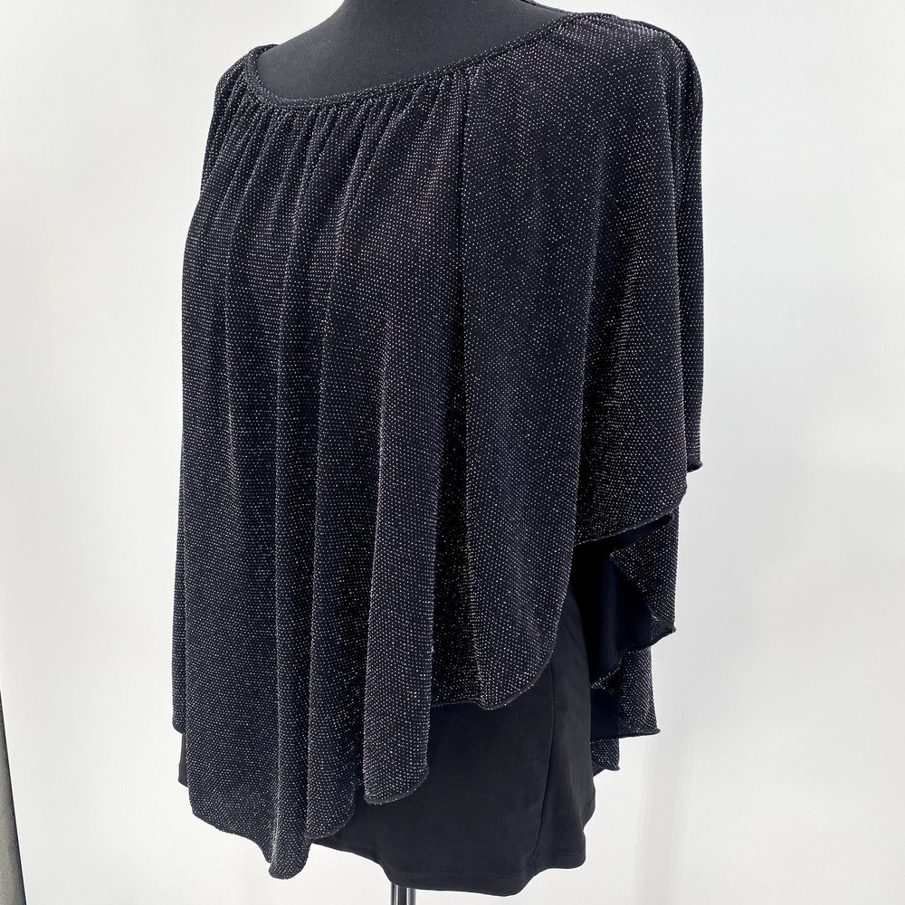 New Directions Black Shimmery Popover Top - Size L